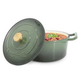 MegaChef 5.3 Quarts Round Enameled Cast Iron Dutch Oven with Self Basting Lid-Collection (Style & Color: MegaChef 5.3 Qt.-Gradient Thyme Green)
