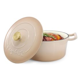 MegaChef 5.3 Quarts Round Enameled Cast Iron Dutch Oven with Self Basting Lid-Collection (Style & Color: MegaChef 5.3 Qt.-Peanut Butter)