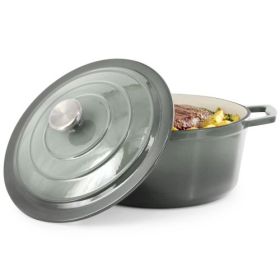 MegaChef 5-Quart Round Enameled Cast Iron Casserole Dish – Colorful Style & Everyday Cooking Versatility (Casserole: 5 Qt. Round Casserole Pot - Gradient Gray)