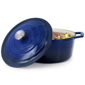 MegaChef 5-Quart Round Enameled Cast Iron Casserole Dish – Colorful Style & Everyday Cooking Versatility (Casserole: 5 Qt. Round Casserole Pot - Gradient Dark Blue)