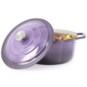MegaChef 5-Quart Round Enameled Cast Iron Casserole Dish – Colorful Style & Everyday Cooking Versatility (Casserole: 5 Qt. Round Casserole Pot - Gradient Purple)