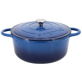 MegaChef 6.35 Quart Round Enameled Cast Iron Dutch Oven-Collection (Style & Color: MegaChef 5.3 Qt. Gradient Dark Blue)