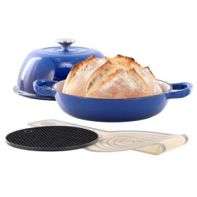 MegaChef 6-Quart Enameled Cast Iron Bread Pot Collection – Artisan Baking Performance (Bread Pot: Blue)