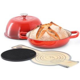 MegaChef 6-Quart Enameled Cast Iron Bread Pot Collection – Artisan Baking Performance (Bread Pot: Red)