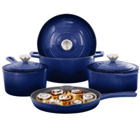 MegaChef 7 Piece Enameled Cast Iron Cookware Set in Gray (Style & Color: MegaChef 7 Piece-Gradient Blue)