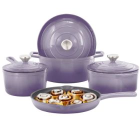 MegaChef 7 Piece Enameled Cast Iron Cookware Set in Gray (Style & Color: MegaChef 7 Piece-Gradient Purple)