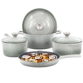 MegaChef 7 Piece Enameled Cast Iron Cookware Set in Gray (Style & Color: MegaChef 7 Piece-Gradient Gray)