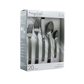 MegaChef Baily 20 Piece LuxeGlow Stainless Steel Flatware Collection Service for 4 in Multiple Colors (Collections: Baily 20 Piece-Black)