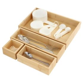 MegaChef Bamboo Storage & Organization Tray Collection – 4-Piece & 5-Piece Sets (Storage and Organization: 4 Piece Bamboo Trays)