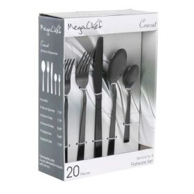 MegaChef Cravat 20 Piece Stainless Steel Flatware Set – Service For 4 (Style & Color: Cravat-Matte Black)