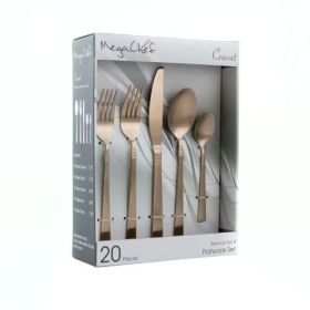 MegaChef Cravat 20 Piece Stainless Steel Flatware Set – Service For 4 (Style & Color: Cravat-Matte Rose)