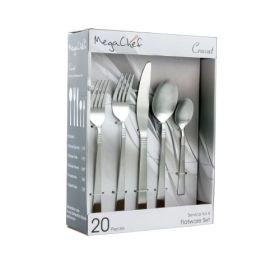 MegaChef Cravat 20 Piece Stainless Steel Flatware Set – Service For 4 (Style & Color: Cravat-Matte Silver)