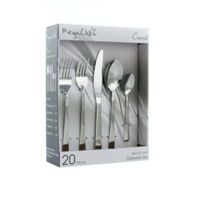 MegaChef Cravat 20 Piece Stainless Steel Flatware Set – Service For 4 (Style & Color: Cravat-Classic Silver)