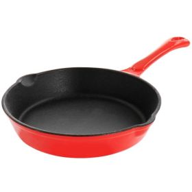 MegaChef Enameled Round 8-Inch Pre-Seasoned Cast Iron Frying Pan – Available in Red, Turquoise, & Orange (Size & Color: 8 Inch-Red)