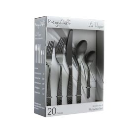 MegaChef La Vague 20 Piece Flatware Utensil Set, Stainless Steel Silverware Metal Service for 4 in Matte Rose Gold (Collections: La Vague 20-Piece-Matte Black)