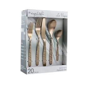 MegaChef La Vague 20 Piece Flatware Utensil Set, Stainless Steel Silverware Metal Service for 4 in Matte Rose Gold (Collections: La Vague 20-Piece-Matte Rose Gold)