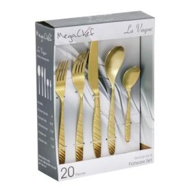 MegaChef La Vague 20 Piece Flatware Utensil Set, Stainless Steel Silverware Metal Service for 4 in Matte Rose Gold (Collections: La Vague 20-Piece-Matte Gold)