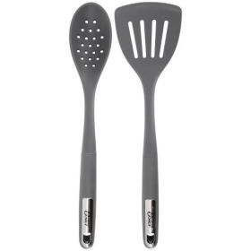Oster Ridgecrest 2 Piece Serving Spoon & Turner Or Slotted Spoon & Turner Kitchen Tool Sets in Gray (Style: Oster Ridgecrest-Slotted Spoon & Turner)