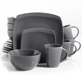 Gibson Elite Soho Lounge Chromatic Canvas 16-Piece Square Glaze Stoneware Dinnerware Set (Style & Color: Glazed Gray/Gray)