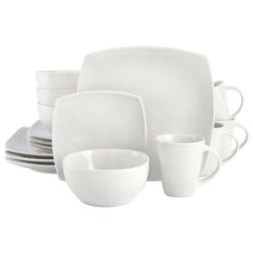 Gibson Elite Soho Lounge Chromatic Canvas 16-Piece Square Glaze Stoneware Dinnerware Set (Style & Color: Glazed Stone Grey/White)