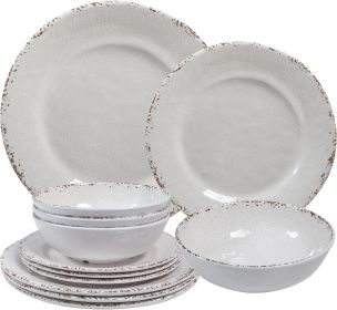 Studio California Melamine Mauna 12-Piece Dinnerware Set-Crackle Look Design (Color: White Crackle)