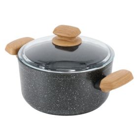 Korkmaz Montana 2 Piece Aluminum Nonstick Stock Pot Dish with Lid and Faux Wood Handles (Sizes: 5 Liter)