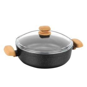 Korkmaz Montana Aluminum Nonstick Low Sauté Pot With Glass Lid – 3.5L & 4L Recycled Aluminum Cookware (Sizes: 4 Liter)