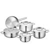 Korkmaz Stainless Steel Cookware Set – Saucepots, Saucepan, Sauté Pot, and Frying Pan with Lids and Classic Shine