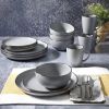 Gibson Home Rockaway 16 Piece Stoneware Metallic Rim Dinnerware Set