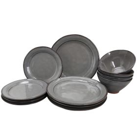 Gibson Elite Terranea 12 Piece Stoneware Dinnerware Set (Color: Warm Grey)