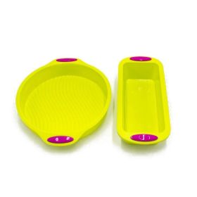 Silicone Mold 2 PC Food Grade Silicone Baking Pan Loaf Bread Pan and Round Cake Pan Non-Stick Pan Microwave Oven Dishwasher Safe (Colours: Green)