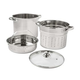 4-Piece Stainless Steel 8 qt Cooker Multipot Set (Color: Silvery)