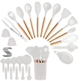 35-Piece Kitchen Utensil Collection – Heat Resistant Silicone and Stainless Steel Tools With Holder, Perfect for Every Kitchen (Color: White)