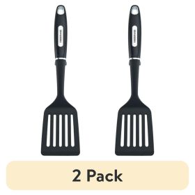 Professional Nylon Slotted Kitchen Spatula/Turner with Black/Red Handle (2 pack) (Color: Black/Silver Handle)