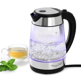 MegaChef 1.8-Quart Glass Electric Tea Kettle – Borosilicate Glass with 360° Swivel Base (Small Appliances: 1.8 Quart Glass - Silver)