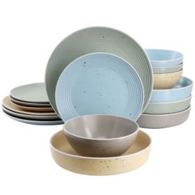 Elama Emilia 16 Piece Double Bowl Stoneware Dinnerware Set in Light Blue (Style & Color: Speckled Multi-Color)