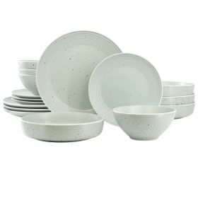 Elama Emilia 16 Piece Double Bowl Stoneware Dinnerware Set in Light Blue (Style & Color: Speckled Light Green)