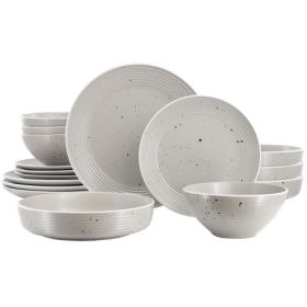 Elama Emilia 16 Piece Double Bowl Stoneware Dinnerware Set in Light Blue (Style & Color: Speckled Light Gray)