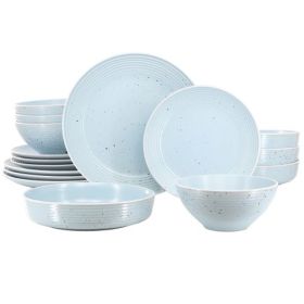 Elama Emilia 16 Piece Double Bowl Stoneware Dinnerware Set in Light Blue (Style & Color: Speckled Light Blue)