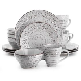 Elama Malibu Collection Multi-Color 16-Piece Embossed Stoneware Dinnerware Sets – Coastal Waves Edition (Style & Color: Elama Malibu Calcite 16-Piece/Light Gray)