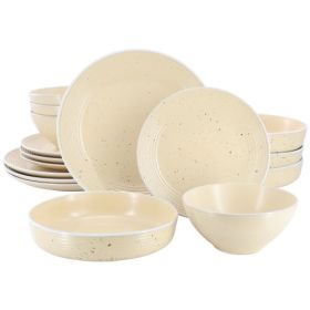 Elama Emilia 16 Piece Double Bowl Stoneware Dinnerware Set in Light Blue (Style & Color: Speckled Cream Yellow)