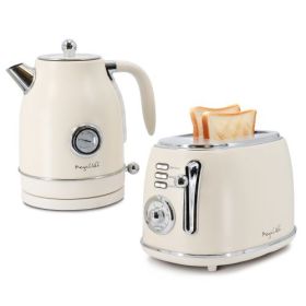 MegaChef Retro 2-Piece Breakfast Set – 1.8 Quart Electric Water Kettle & 2-Slice Toaster Combo With Vintage Design (Colours: Matte Cream)