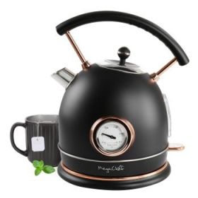MegaChef 1.9 Quart Half Circle Electric Hot Water Kettle Rose Gold Trim with/without Thermostat Perfect Boiling Every Time (Rose Gold Trim: Matte Black with Thermostat)
