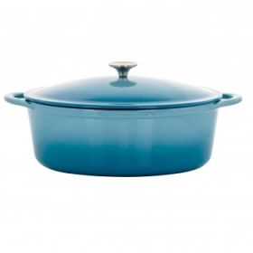 MegaChef Oval Enameled Cast Iron Dutch Oven With Lid – Large Family Size For Roasts And Stews (Colours: Blue)