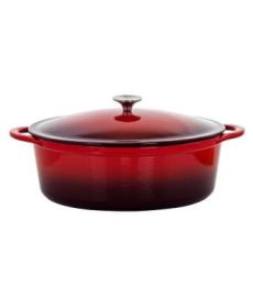 MegaChef Oval Enameled Cast Iron Dutch Oven With Lid – Large Family Size For Roasts And Stews (Colours: Red)