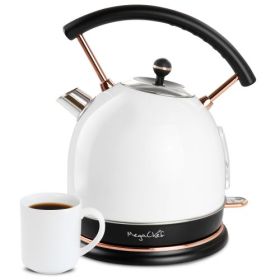MegaChef 1.9 Quart Half Circle Electric Hot Water Kettle Rose Gold Trim with/without Thermostat Perfect Boiling Every Time (Rose Gold Trim: White without Thermostat)