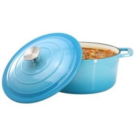 MegaChef 5 Quart Round Enameled Cast Iron Dutch Oven With Lid – Blue Or Red Gradient Finish (Colours: Blue)