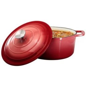 MegaChef 5 Quart Round Enameled Cast Iron Dutch Oven With Lid – Blue Or Red Gradient Finish (Colours: Red)