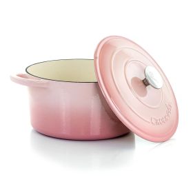 Crock-Pot Artisan 2 Piece 5-Quart Enameled Cast Iron Dutch Oven Collection – Ombre Color Series (Style & Color: 2 Piece 5 Quart Blush Pink Ombre)